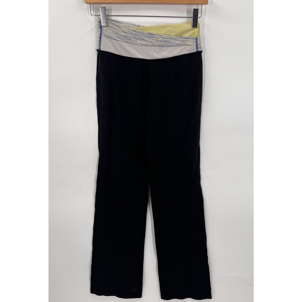 Lululemon Astro Yoga Pants Black/Green Criss Cross Waist Flare Leg Womens Size 4